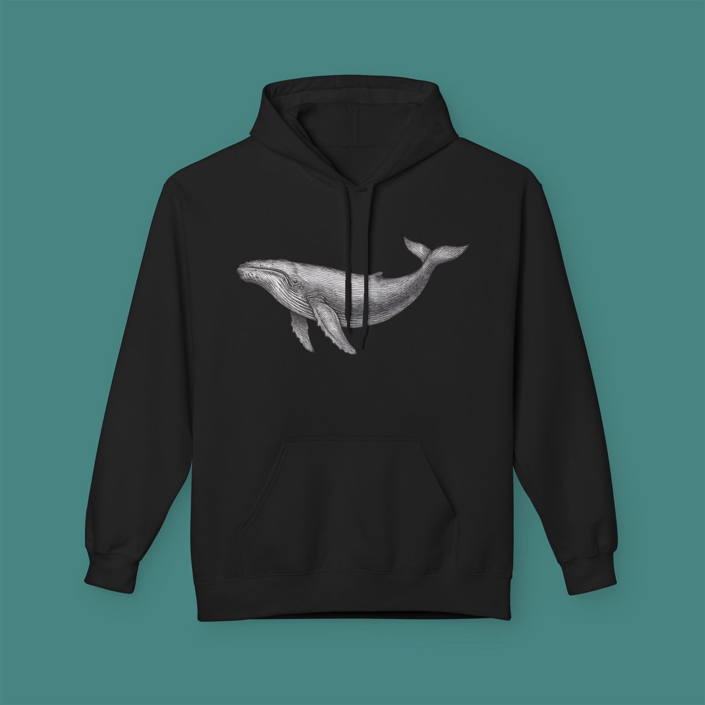 Vintage Etching Whale Fleece Unisex Hoodie
