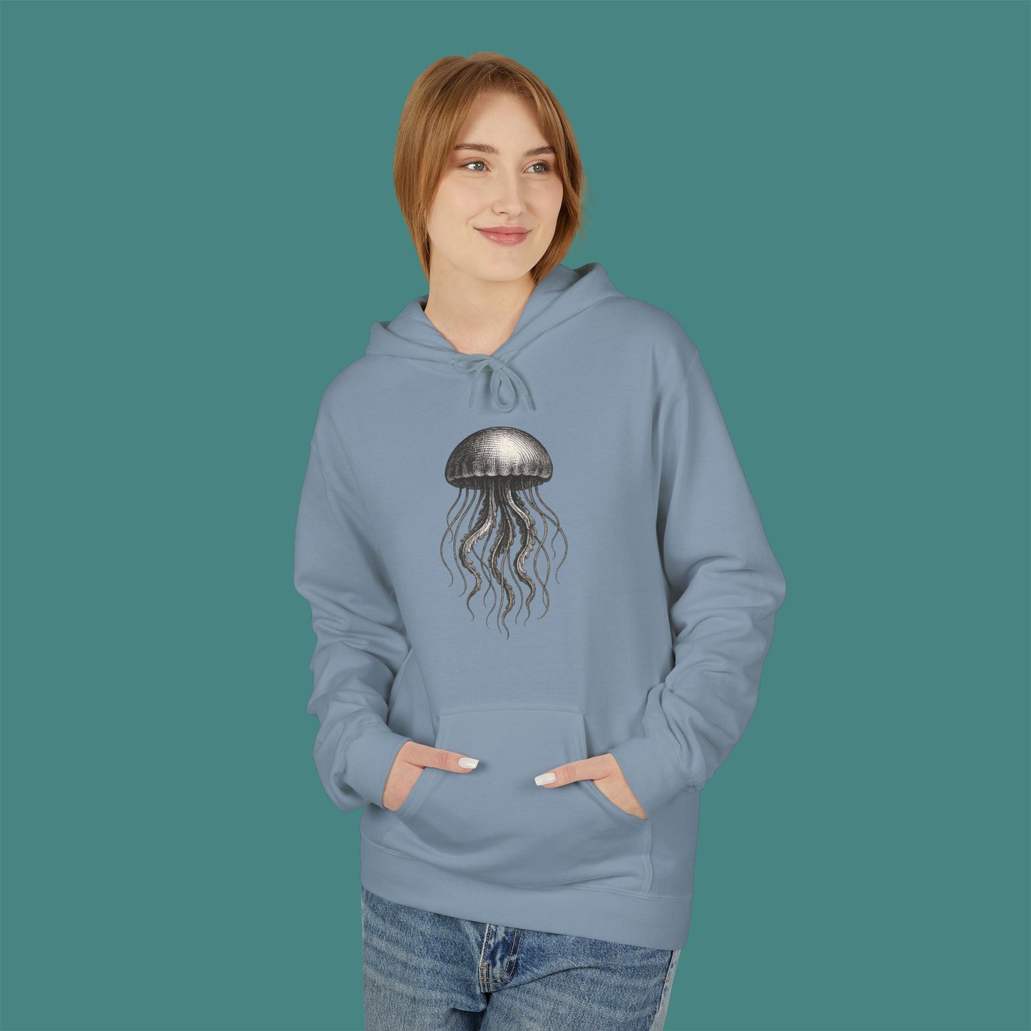 Vintage Etching Jellyfish Fleece Unisex Hoodie
