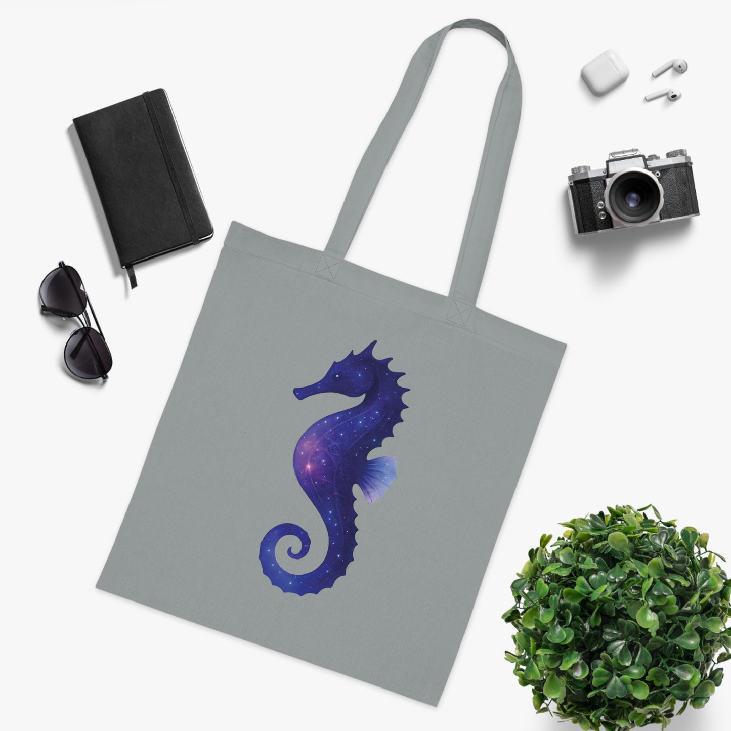 Cosmic Galaxy Seahorse Tote Bag