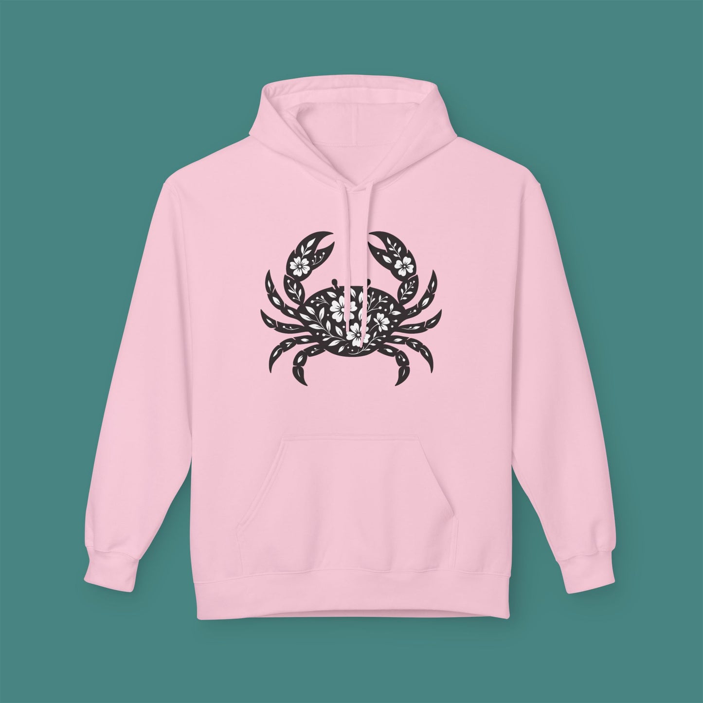 Floral Crab Silhouette Fleece Unisex Hoodie