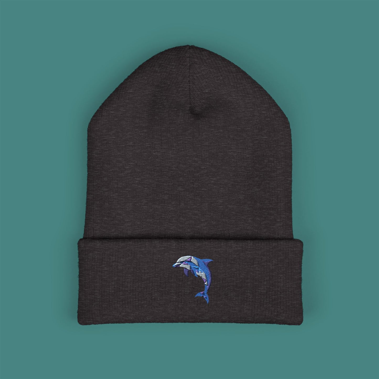 Geometric Polygon Dolphin Embroidered Beanie