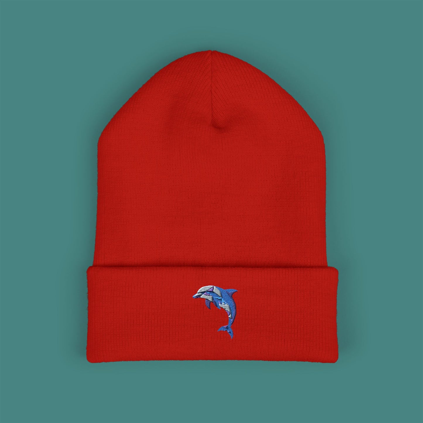 Geometric Polygon Dolphin Embroidered Beanie