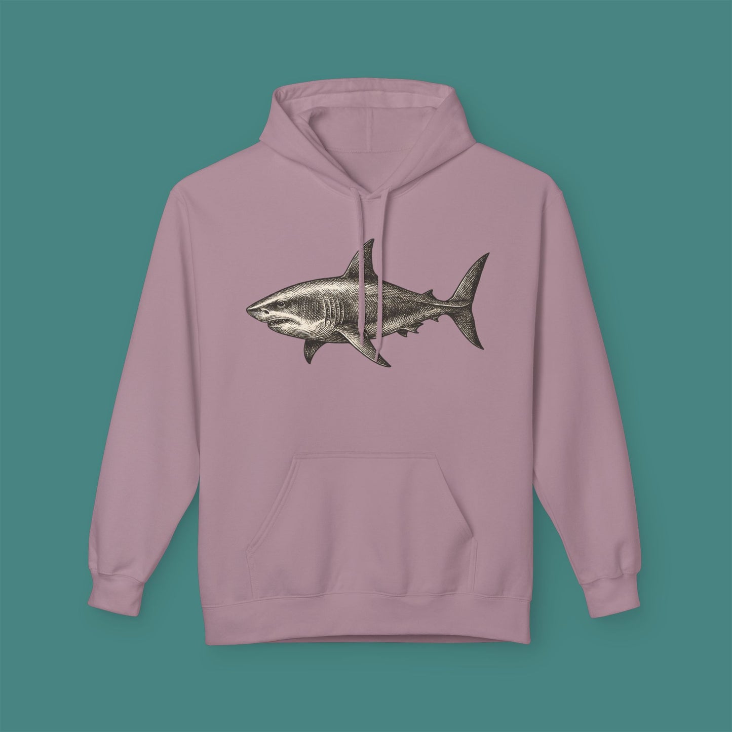 Vintage Etching Shark Fleece Unisex Hoodie