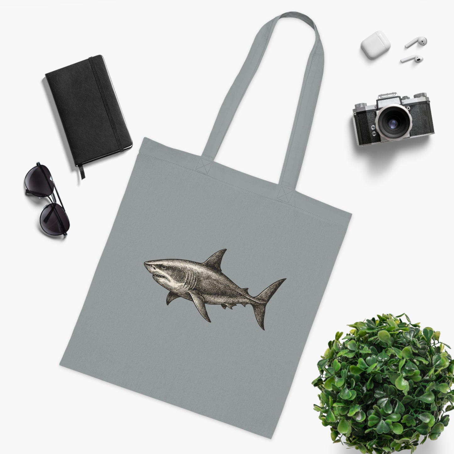 Vintage Etching Shark Tote Bag