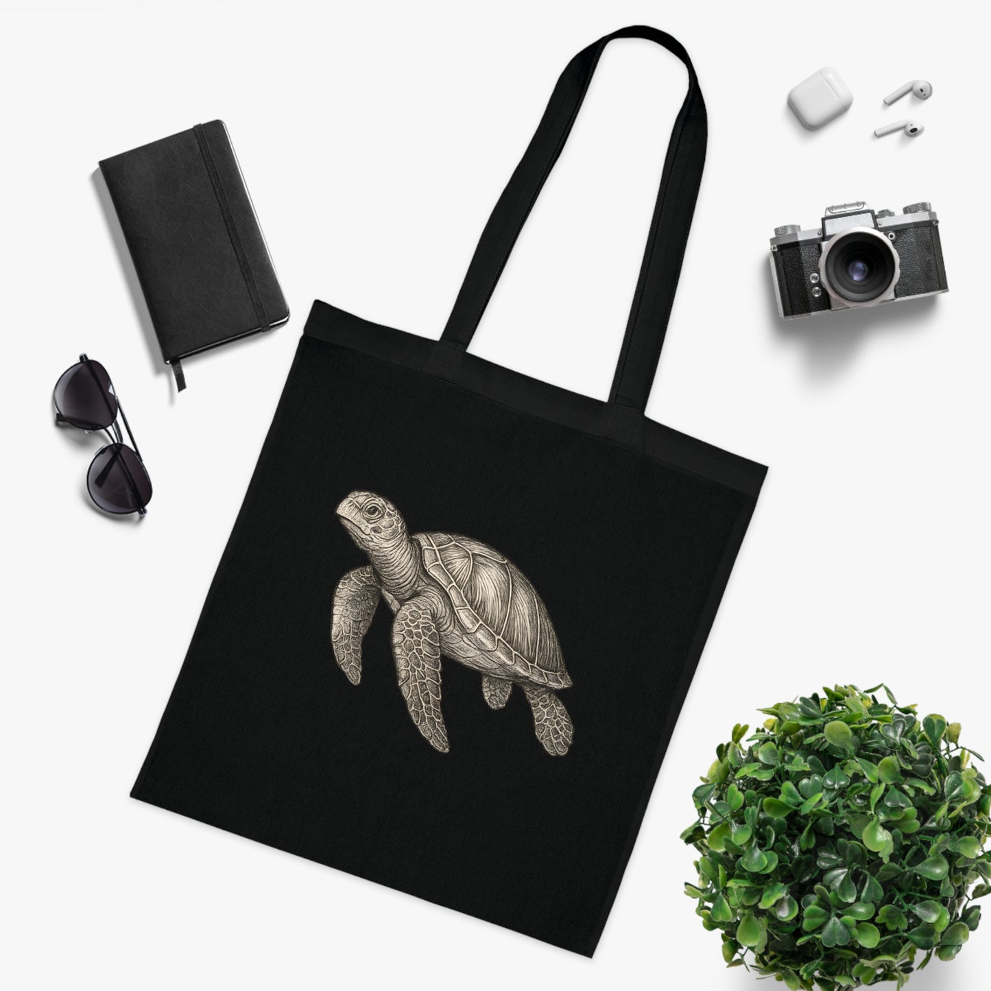Vintage Etching Turtle Tote Bag