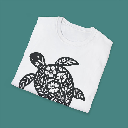 Floral Turtle Silhouette Unisex T-Shirt
