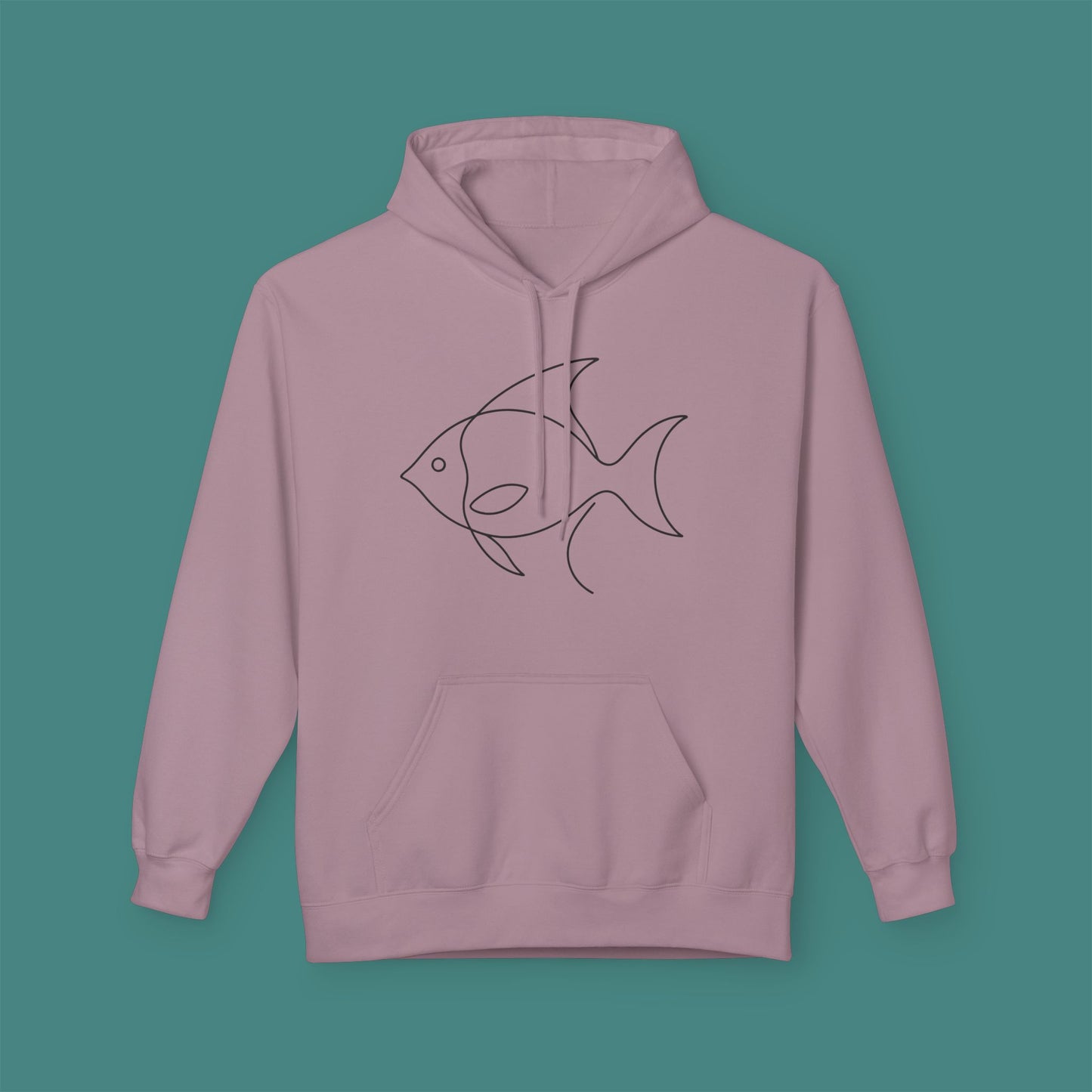 Minimalist Line Art Fish Fleece Unisex Hoodie