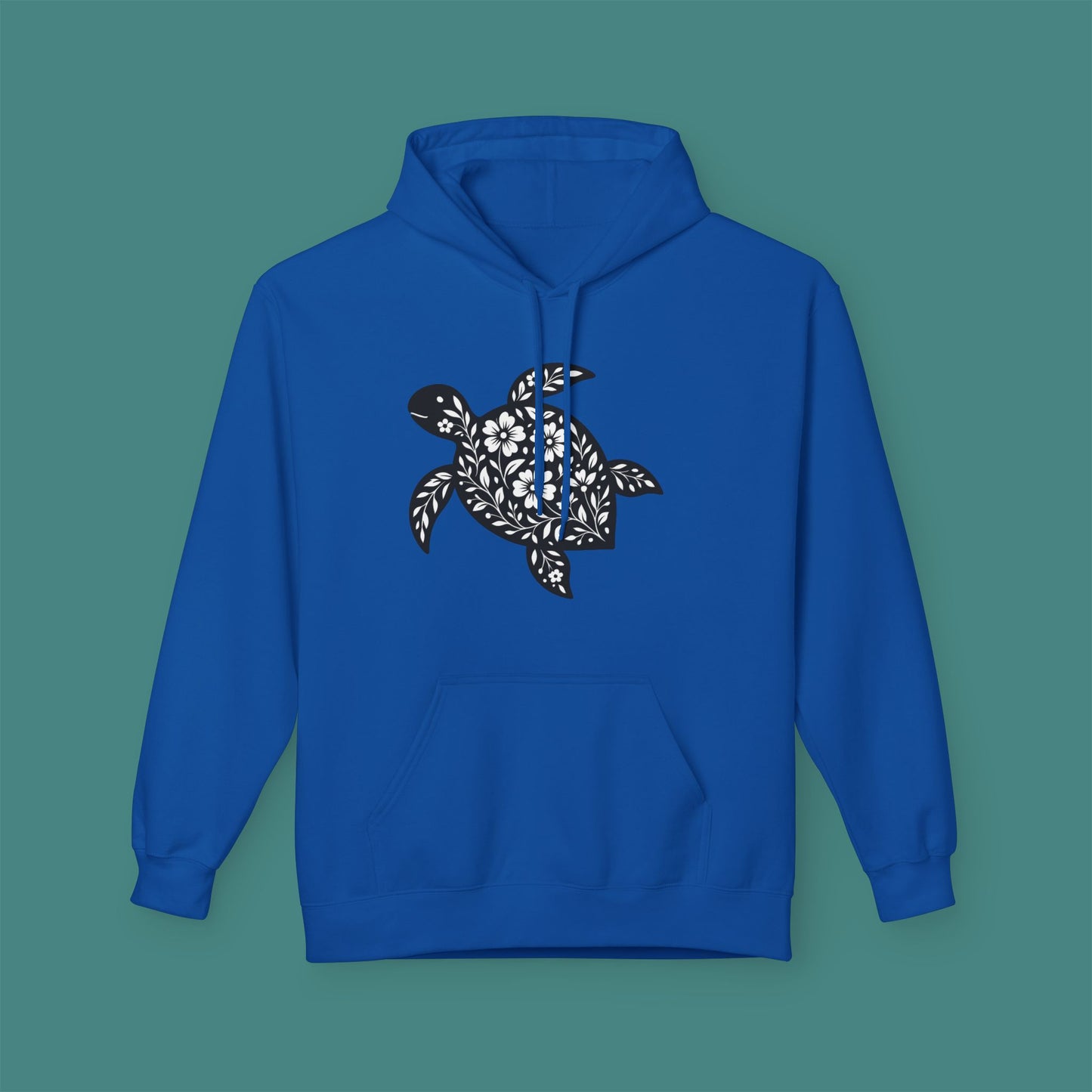 Floral Turtle Silhouette Fleece Unisex Hoodie