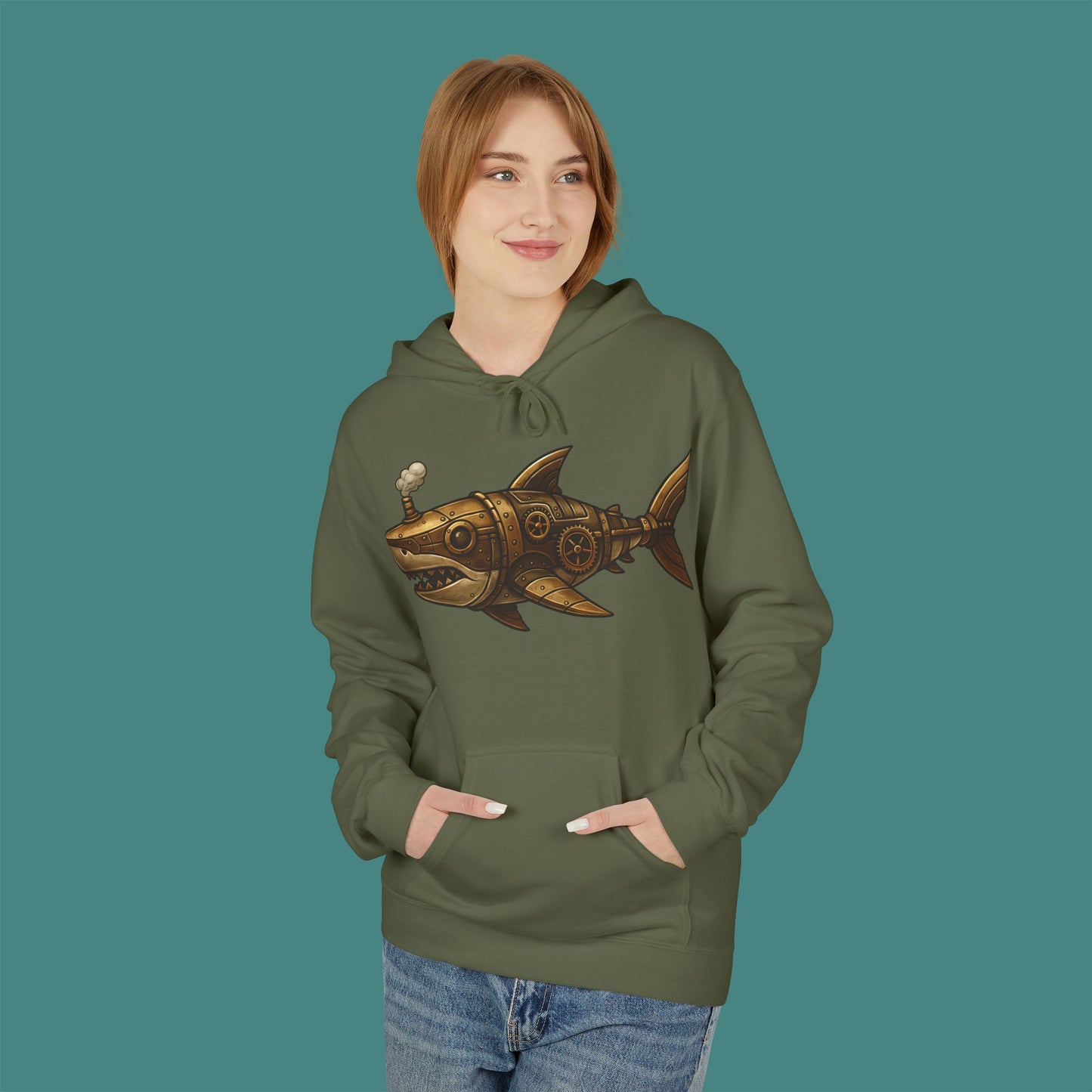 Steampunk Mechanical Shark Fleece Unisex Hoodie