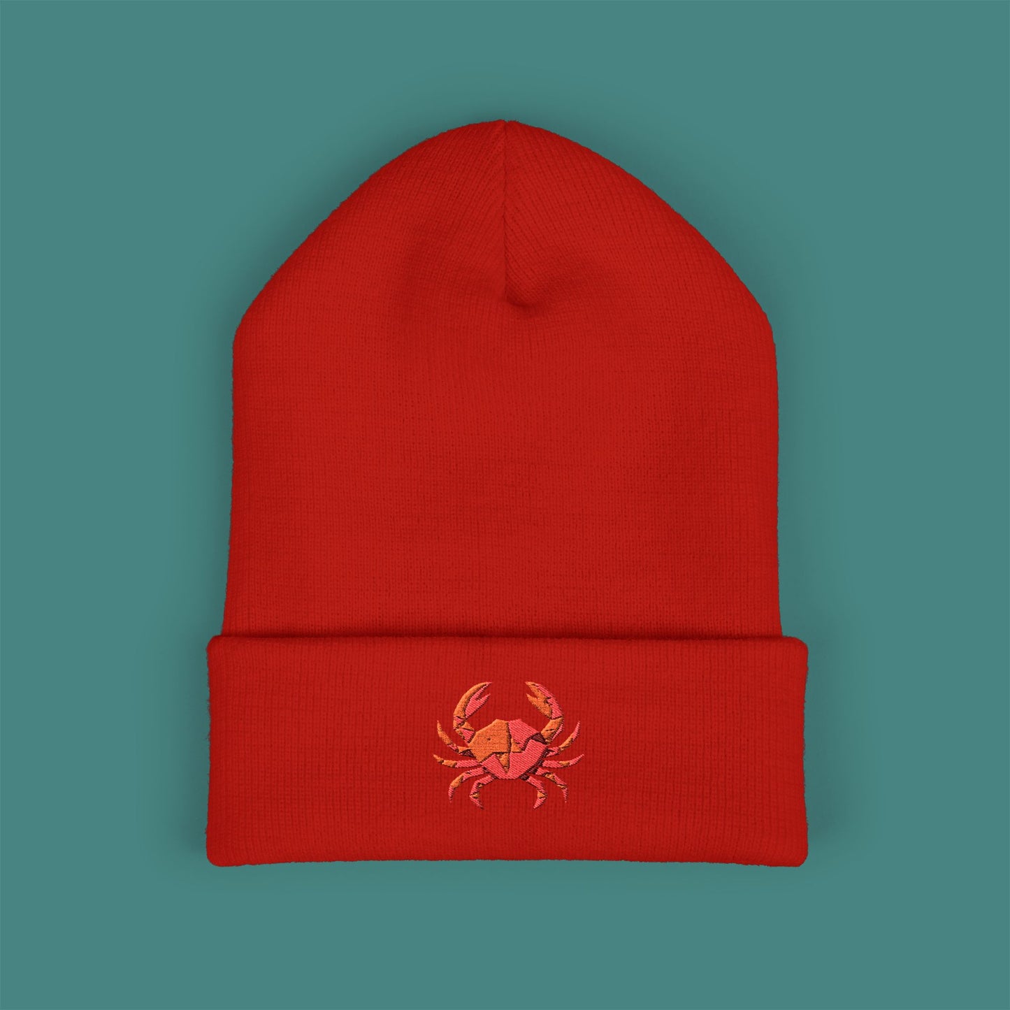 Geometric Polygon Crab Embroidered Beanie