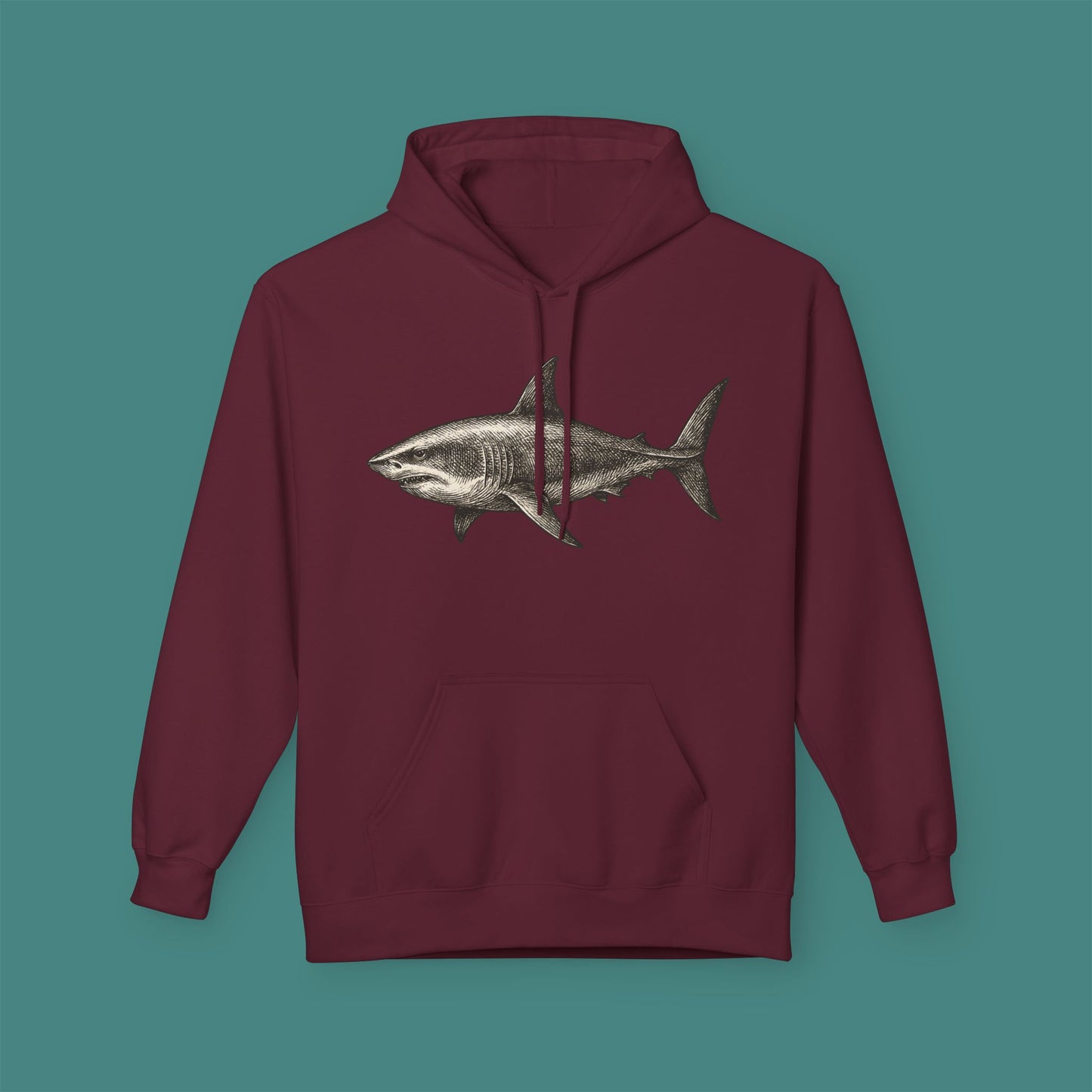 Vintage Etching Shark Fleece Unisex Hoodie