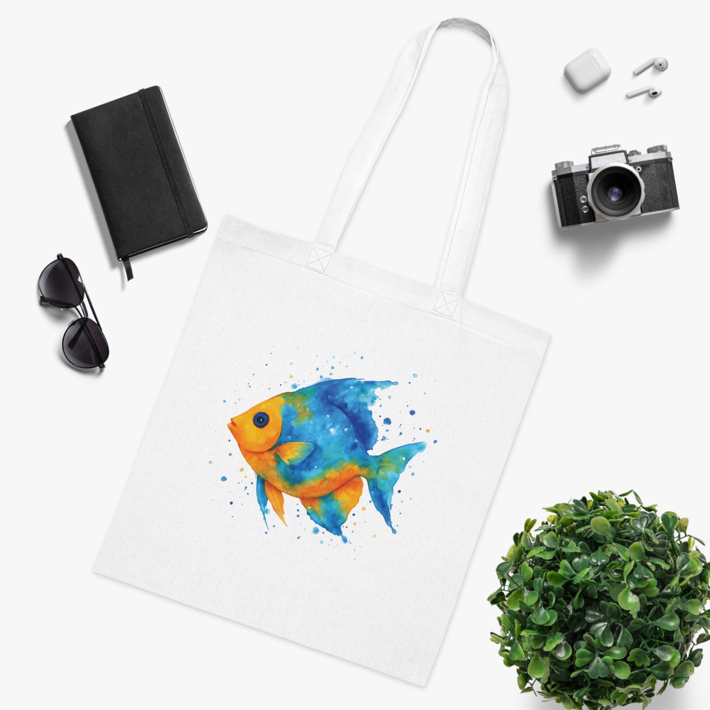 Watercolor Splash Fish Tote Bag