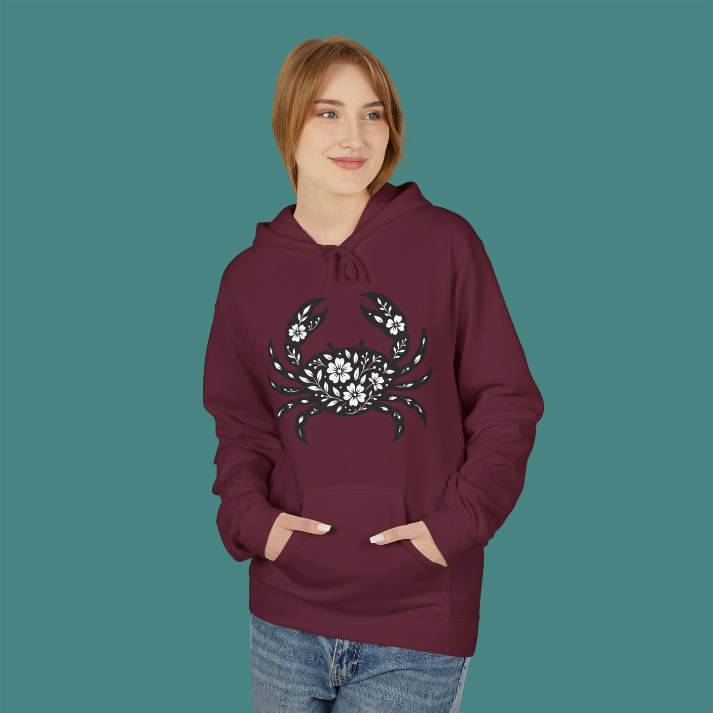 Floral Crab Silhouette Fleece Unisex Hoodie