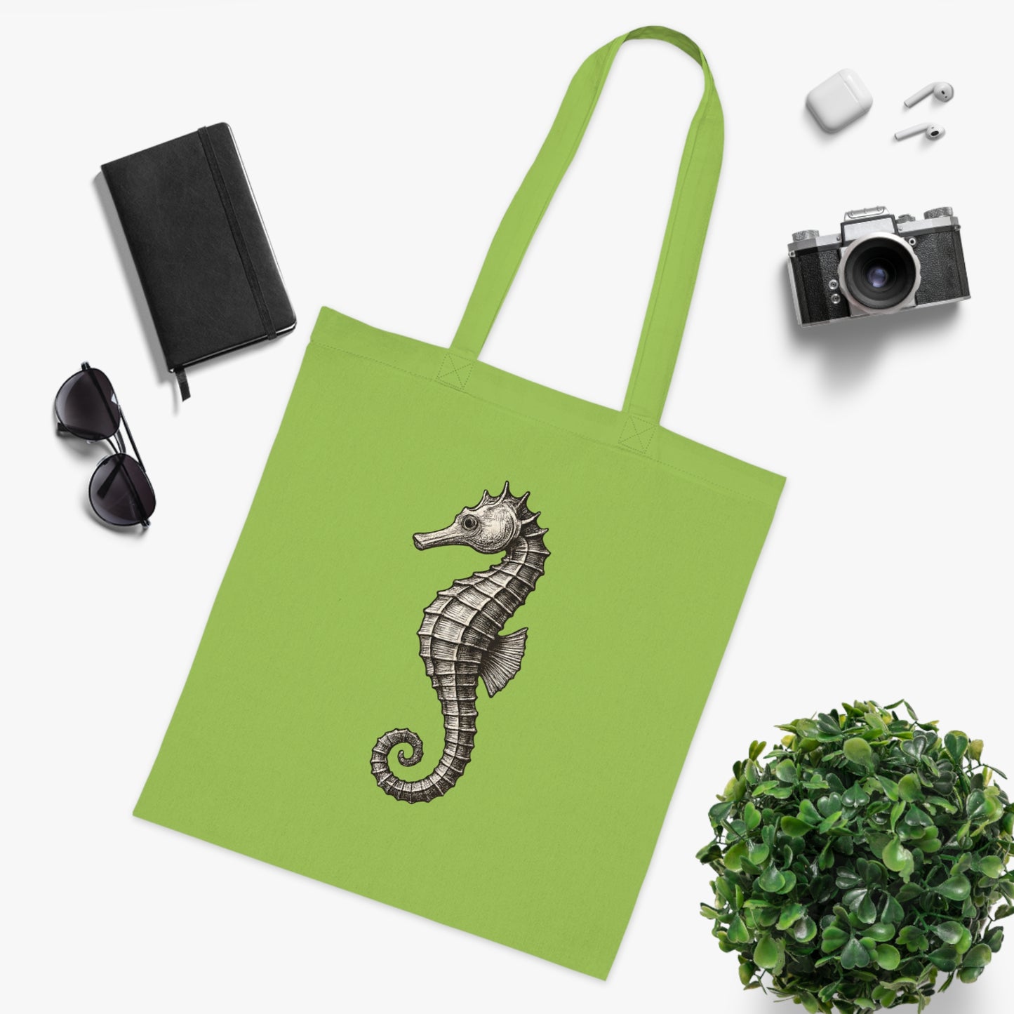 Vintage Etching Seahorse Tote Bag