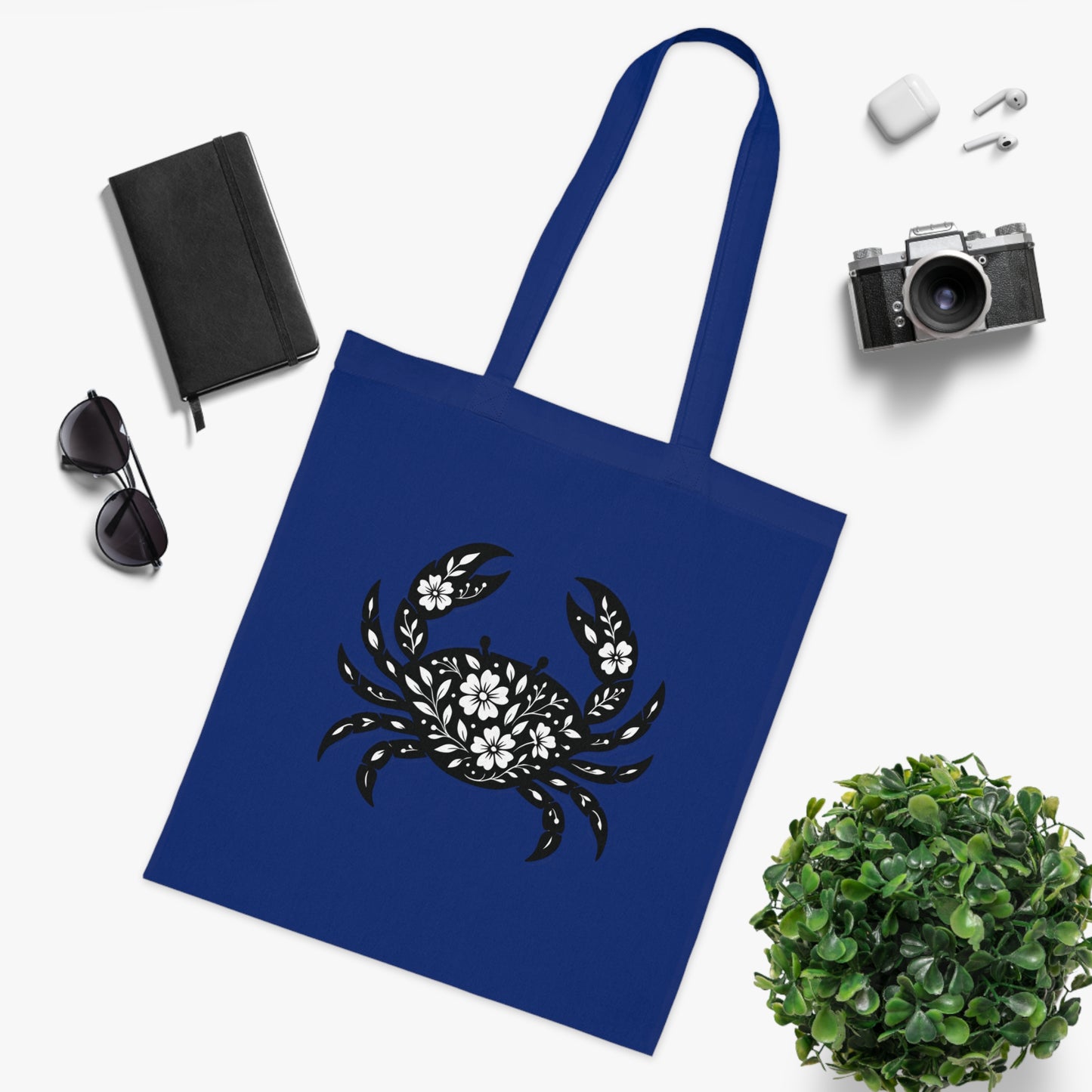 Floral Crab Silhouette Tote Bag