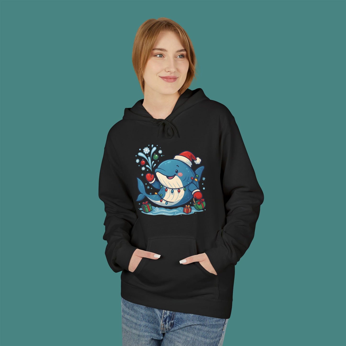 Christmas Whale Fleece Unisex Hoodie