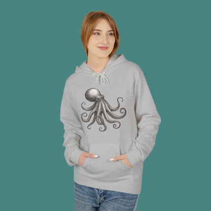 Vintage Etching Octopus Fleece Unisex Hoodie