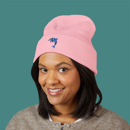 Geometric Polygon Dolphin Embroidered Beanie