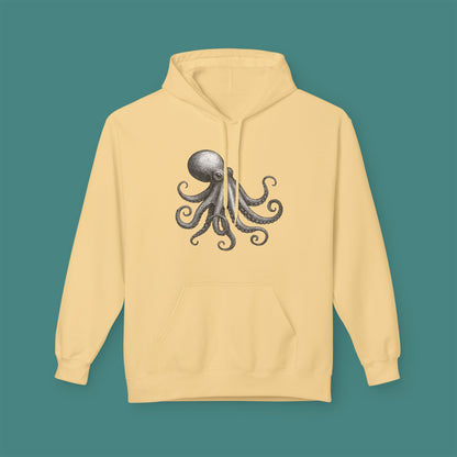 Vintage Etching Octopus Fleece Unisex Hoodie