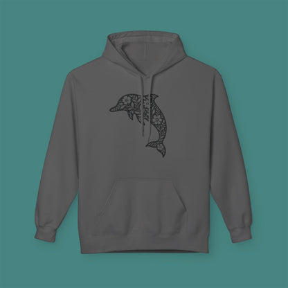 Floral Dolphin Silhouette Fleece Unisex Hoodie