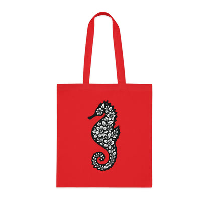 Floral Seahorse Silhouette Tote Bag
