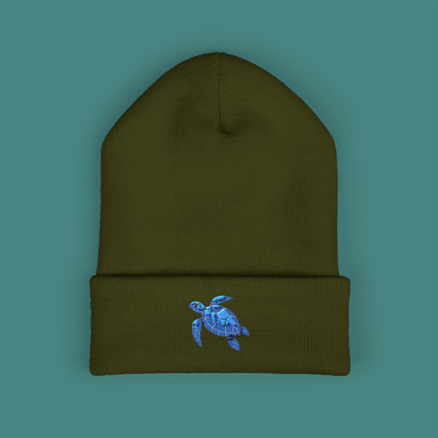 Geometric Polygon Turtle Embroidered Beanie