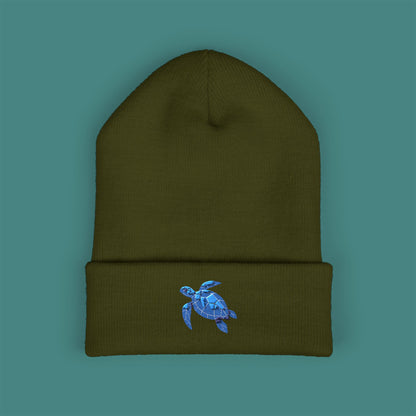 Geometric Polygon Turtle Embroidered Beanie