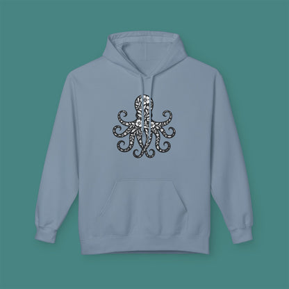 Floral Octopus Silhouette Fleece Unisex Hoodie