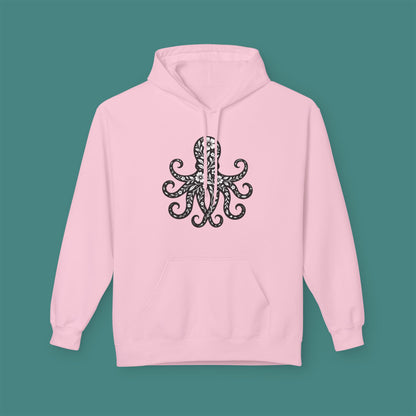 Floral Octopus Silhouette Fleece Unisex Hoodie