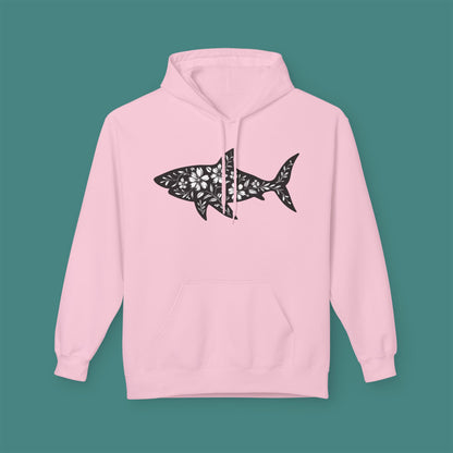Floral Shark Silhouette Fleece Unisex Hoodie