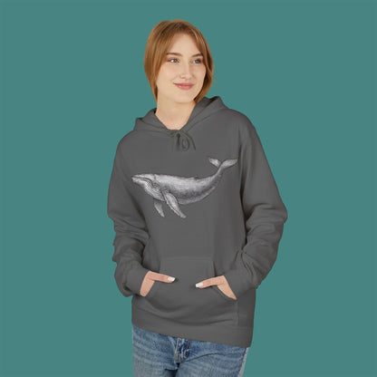Vintage Etching Whale Fleece Unisex Hoodie