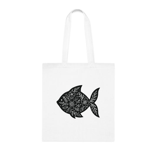 Floral Fish Silhouette Tote Bag