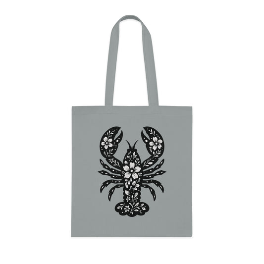 Floral Lobster Silhouette Tote Bag