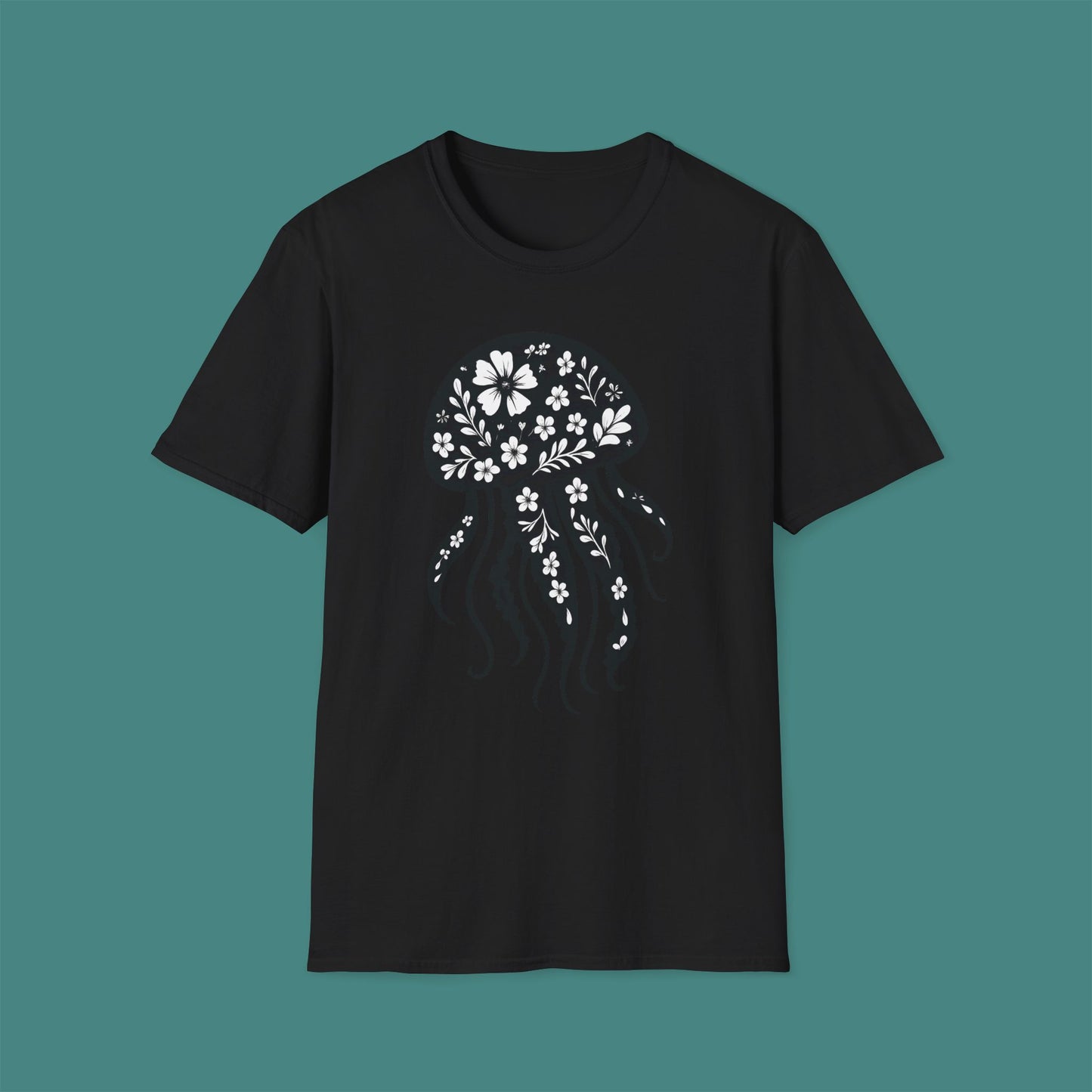 Floral Jellyfish Silhouette Unisex T-Shirt