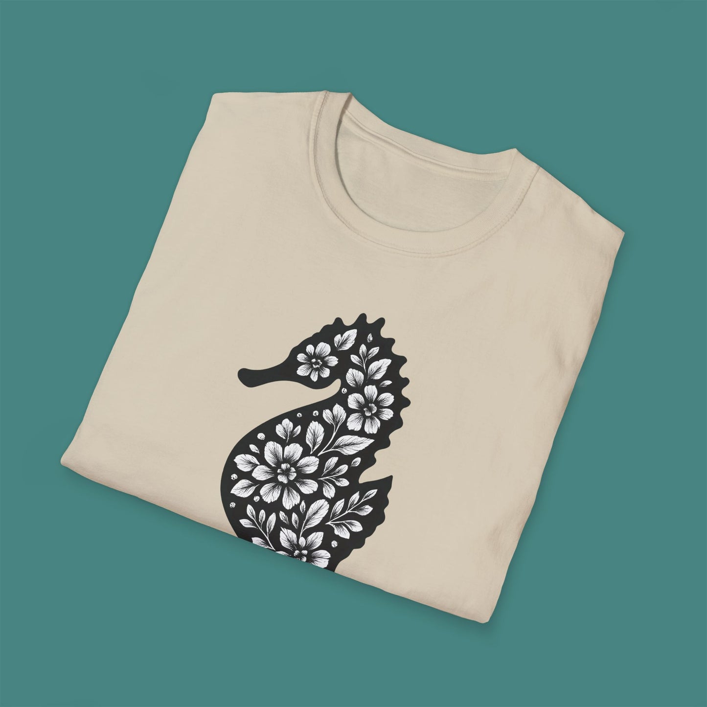 Floral Seahorse Silhouette Unisex T-Shirt
