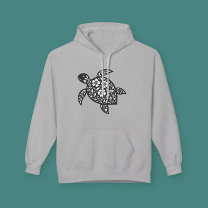 Floral Turtle Silhouette Fleece Unisex Hoodie