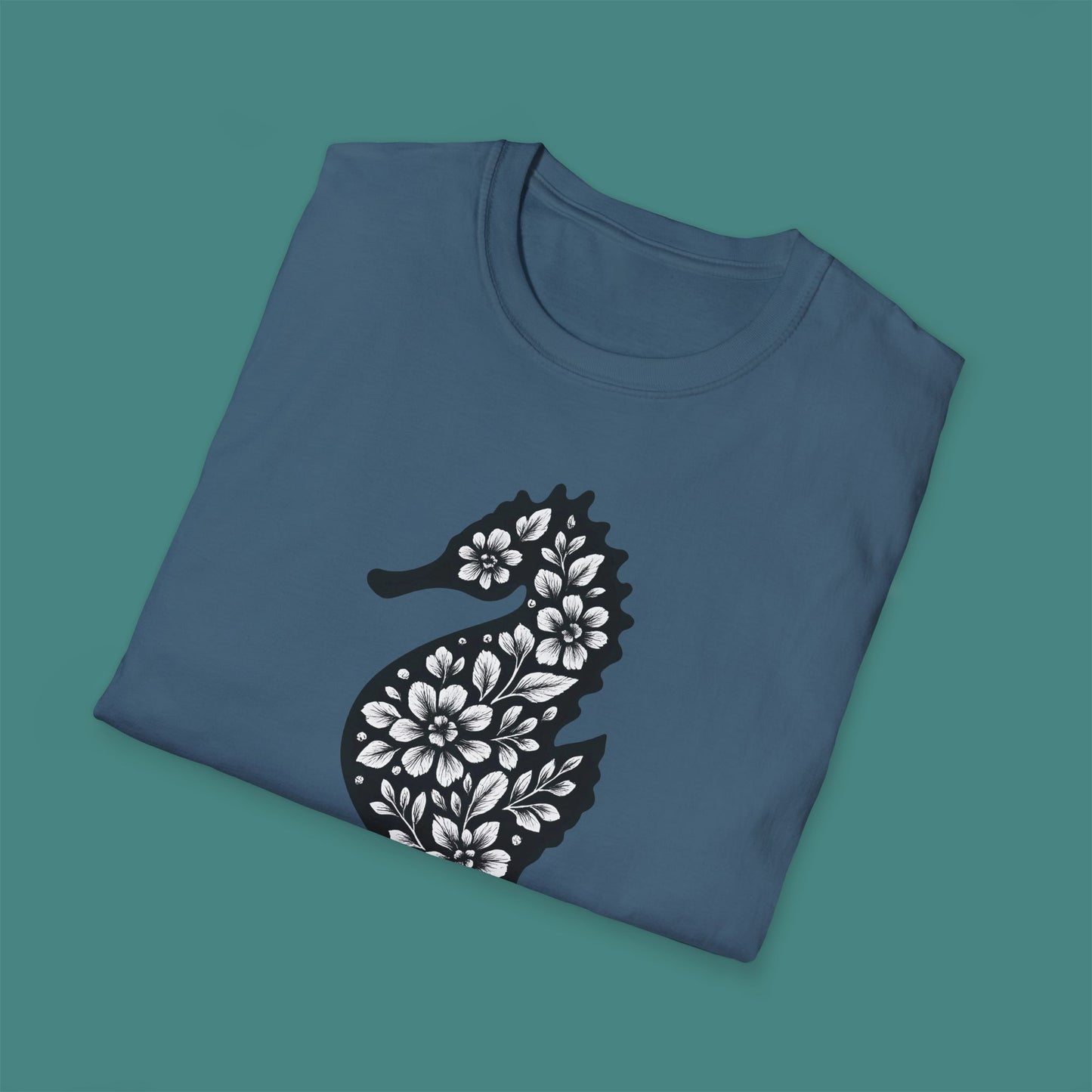 Floral Seahorse Silhouette Unisex T-Shirt