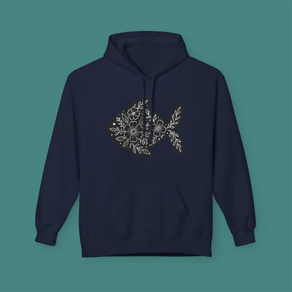 Floral Fish Silhouette Fleece Unisex Hoodie