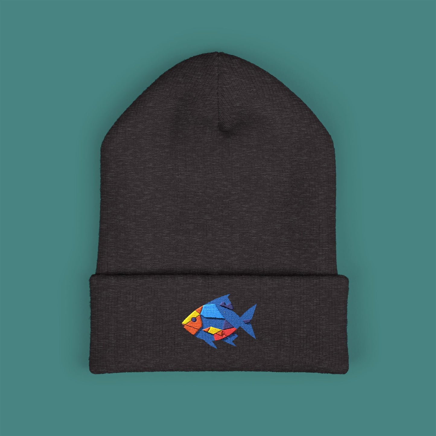 Geometric Polygon Fish Embroidered Beanie