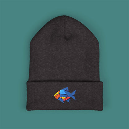 Geometric Polygon Fish Embroidered Beanie