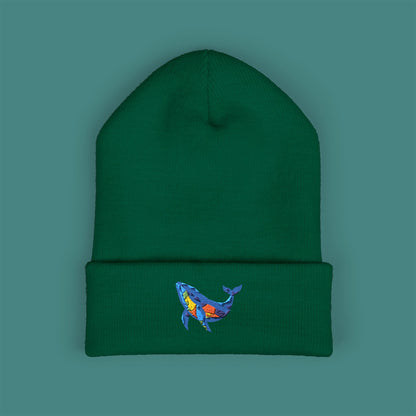 Geometric Polygon Whale Embroidered Beanie