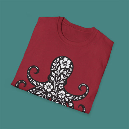 Floral Octopus Silhouette Unisex T-Shirt