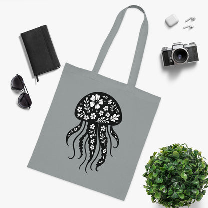 Floral Jellyfish Silhouette Tote Bag