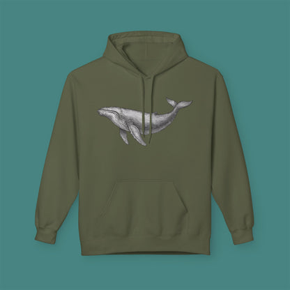 Vintage Etching Whale Fleece Unisex Hoodie