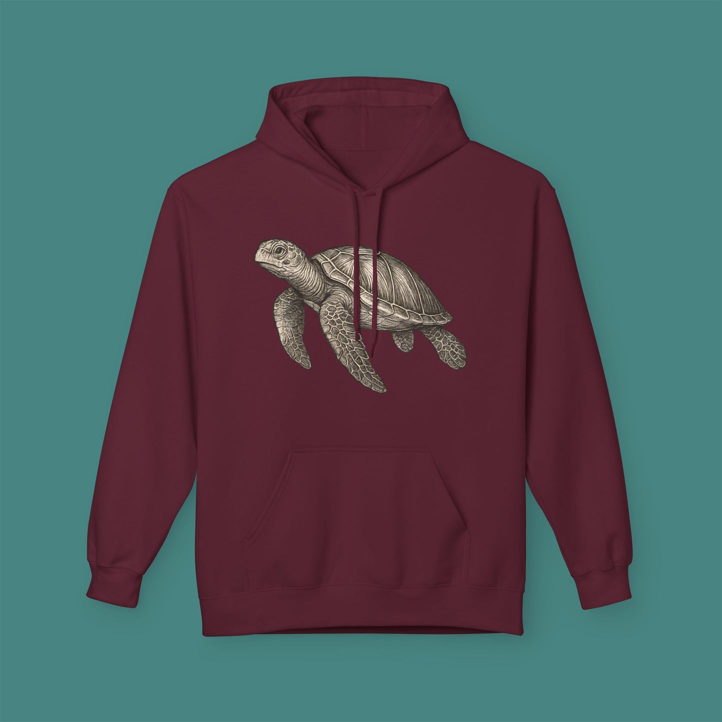 Vintage Etching Turtle Fleece Unisex Hoodie
