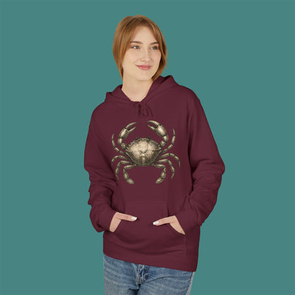 Vintage Etching Crab Fleece Unisex Hoodie