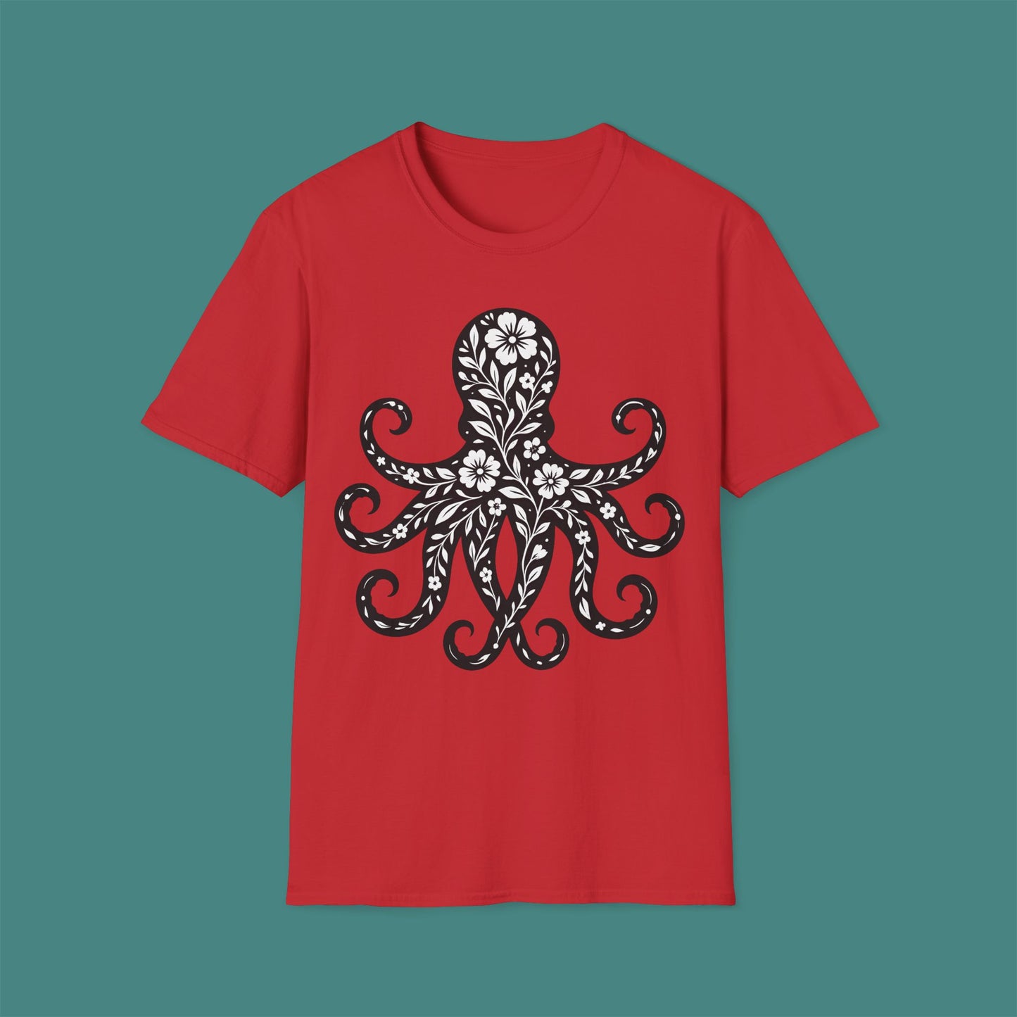 Floral Octopus Silhouette Unisex T-Shirt