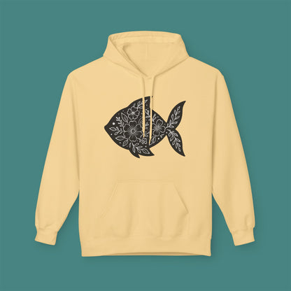 Floral Fish Silhouette Fleece Unisex Hoodie