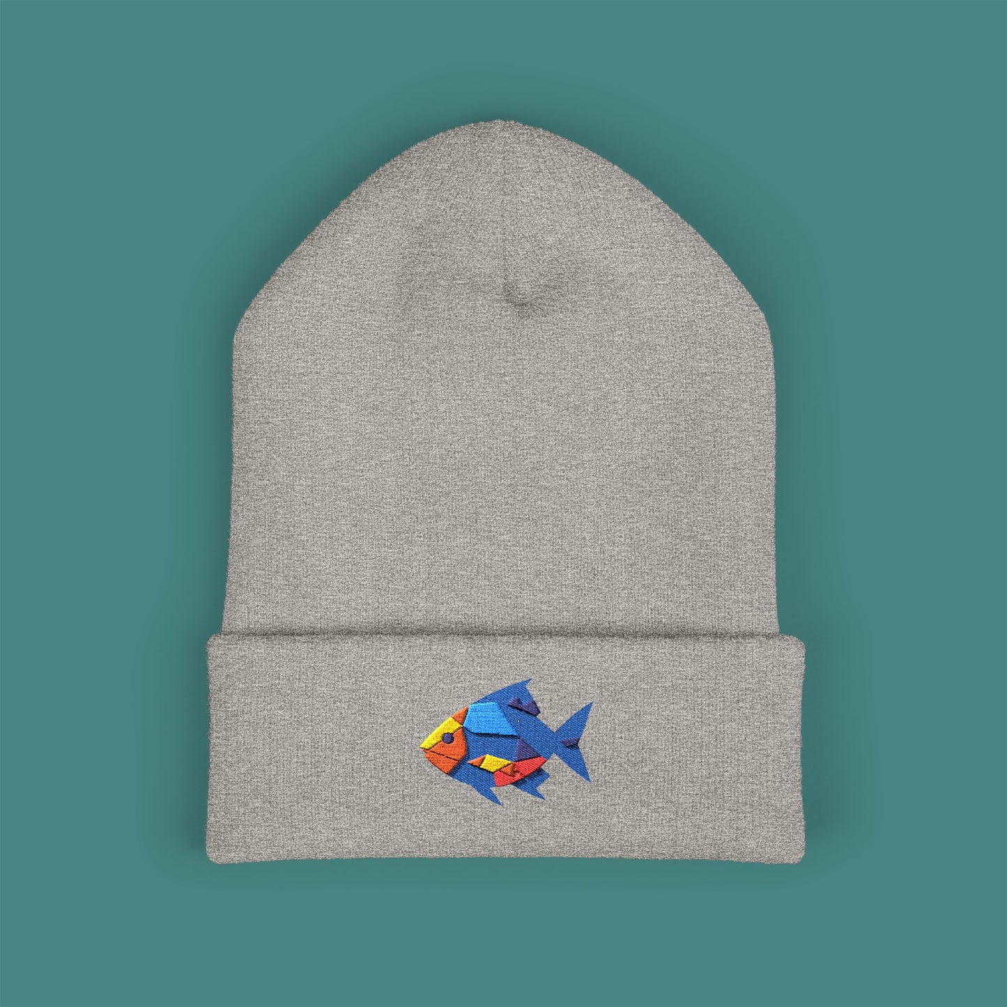 Geometric Polygon Fish Embroidered Beanie