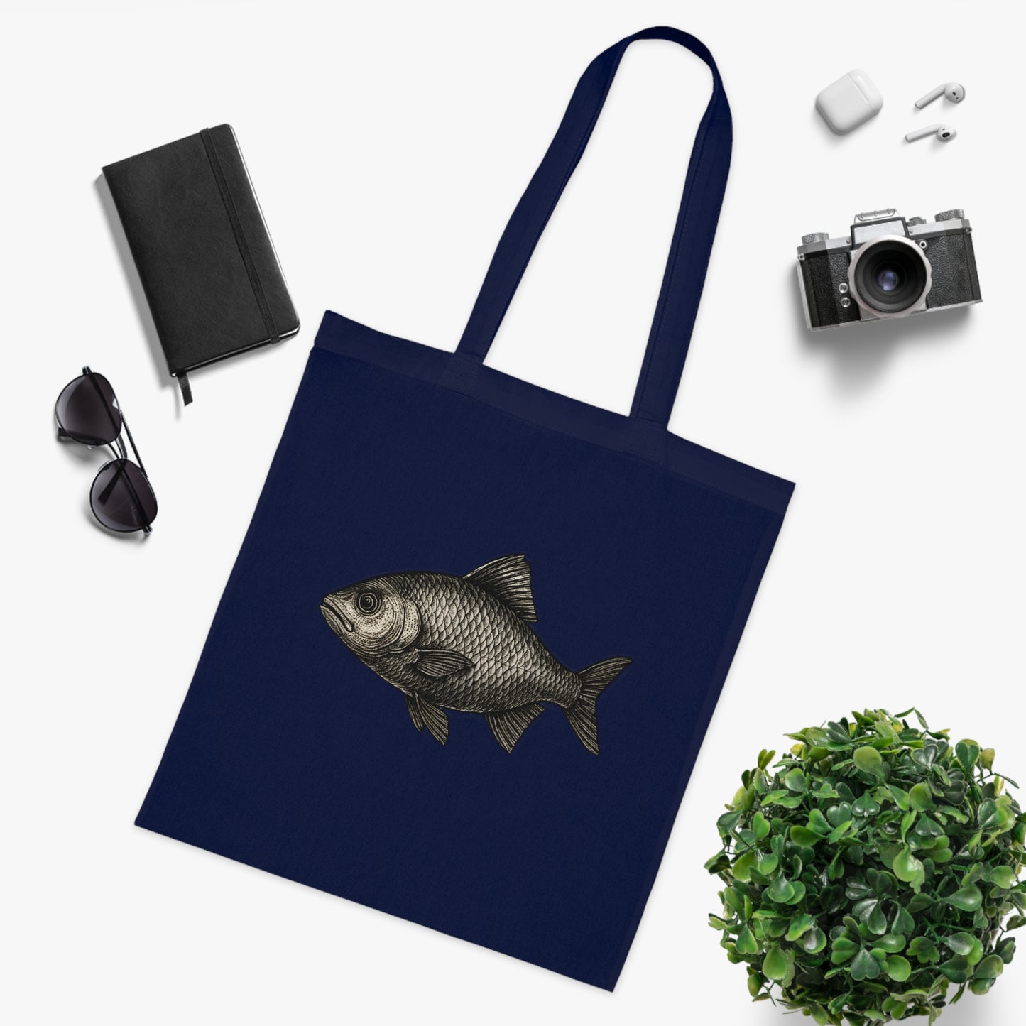 Vintage Etching Fish Tote Bag
